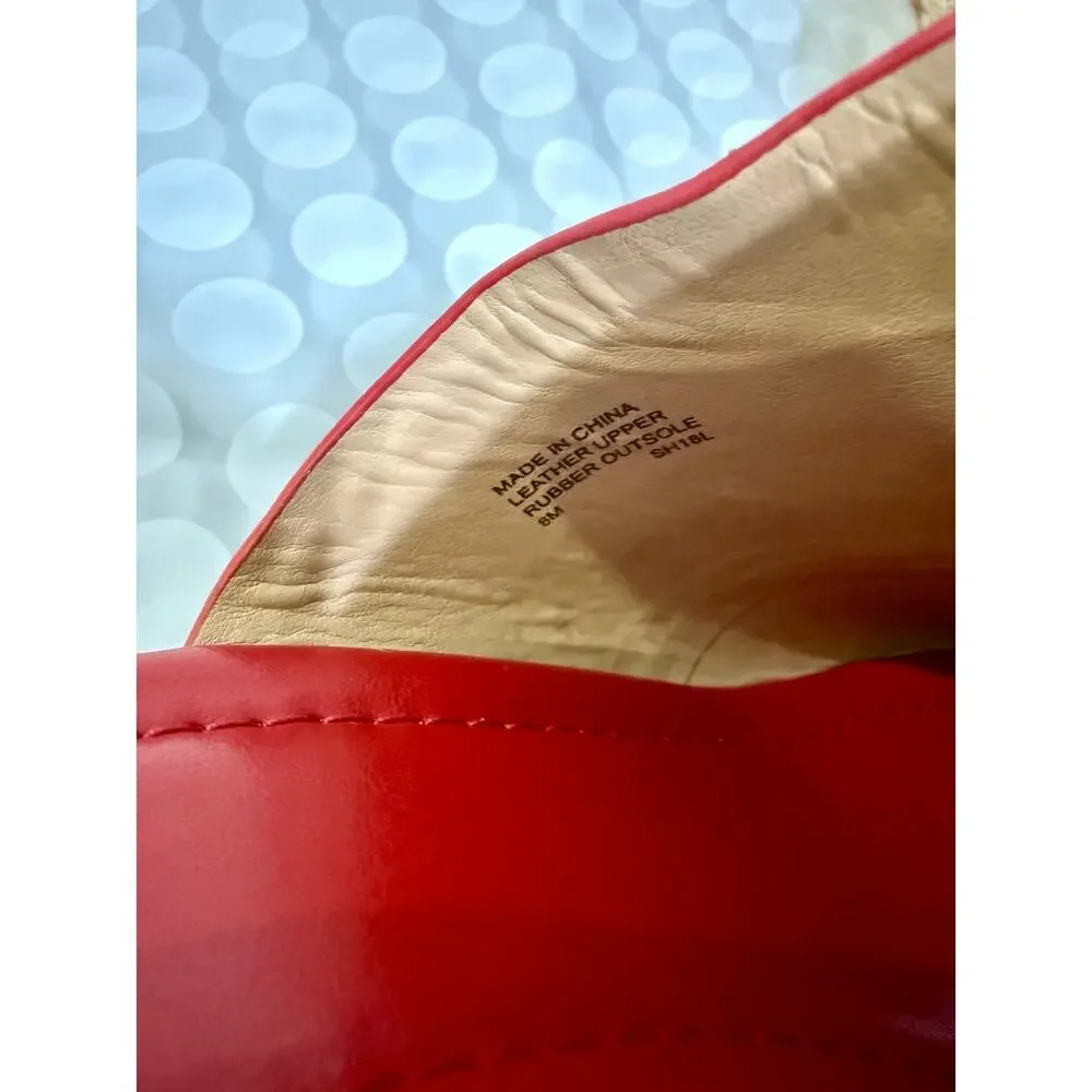 Michael Kors Red Leather Wedge Mule Sandals Espadrille Platform Women’s 8M